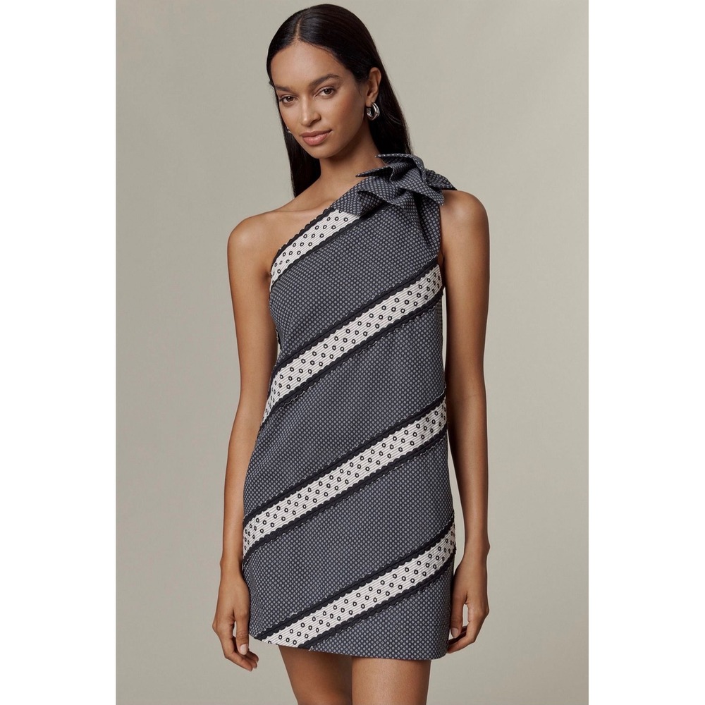 Anthropologie Maeve One Shoulder Embellished Mini Dress Size Large